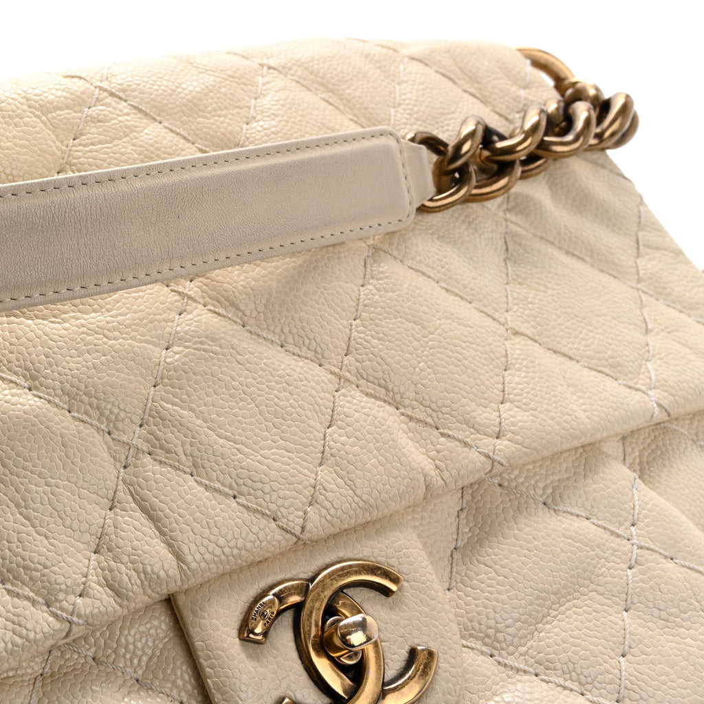 Crumpled Grained Calfskin Medium Coco Pleats Messenger Flap Dark White