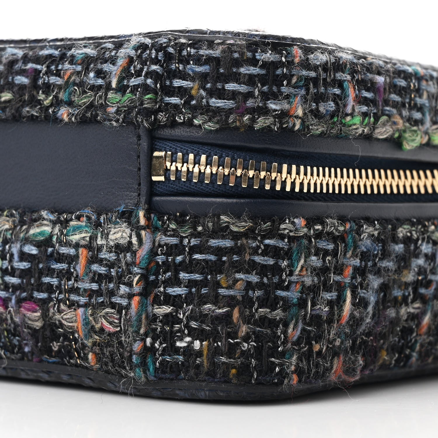 Tweed Snakeskin Quilted Small CC Filigree Vanity Case Navy Multicolor