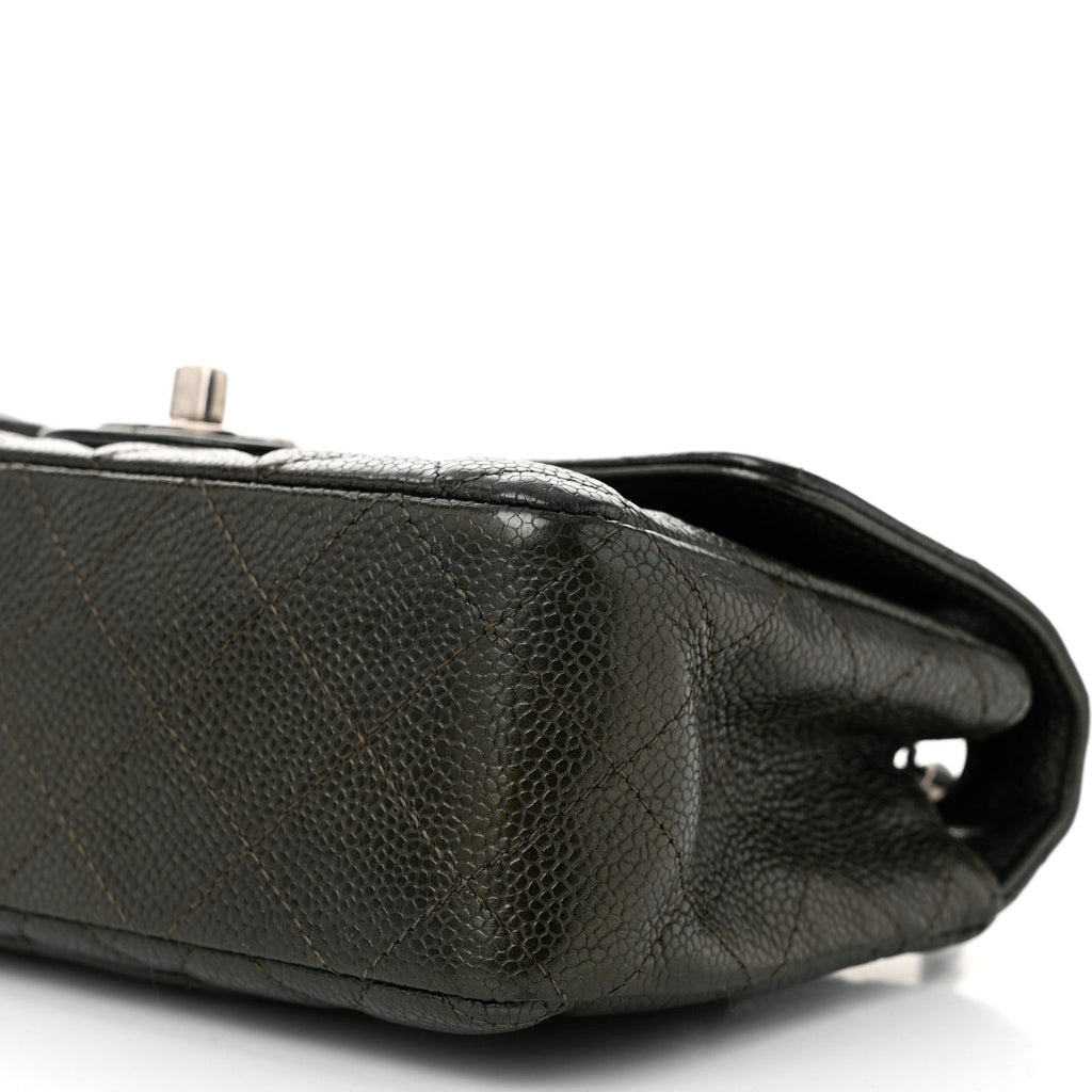 Metallic Caviar Quilted Mini Rectangular Flap Dark Grey