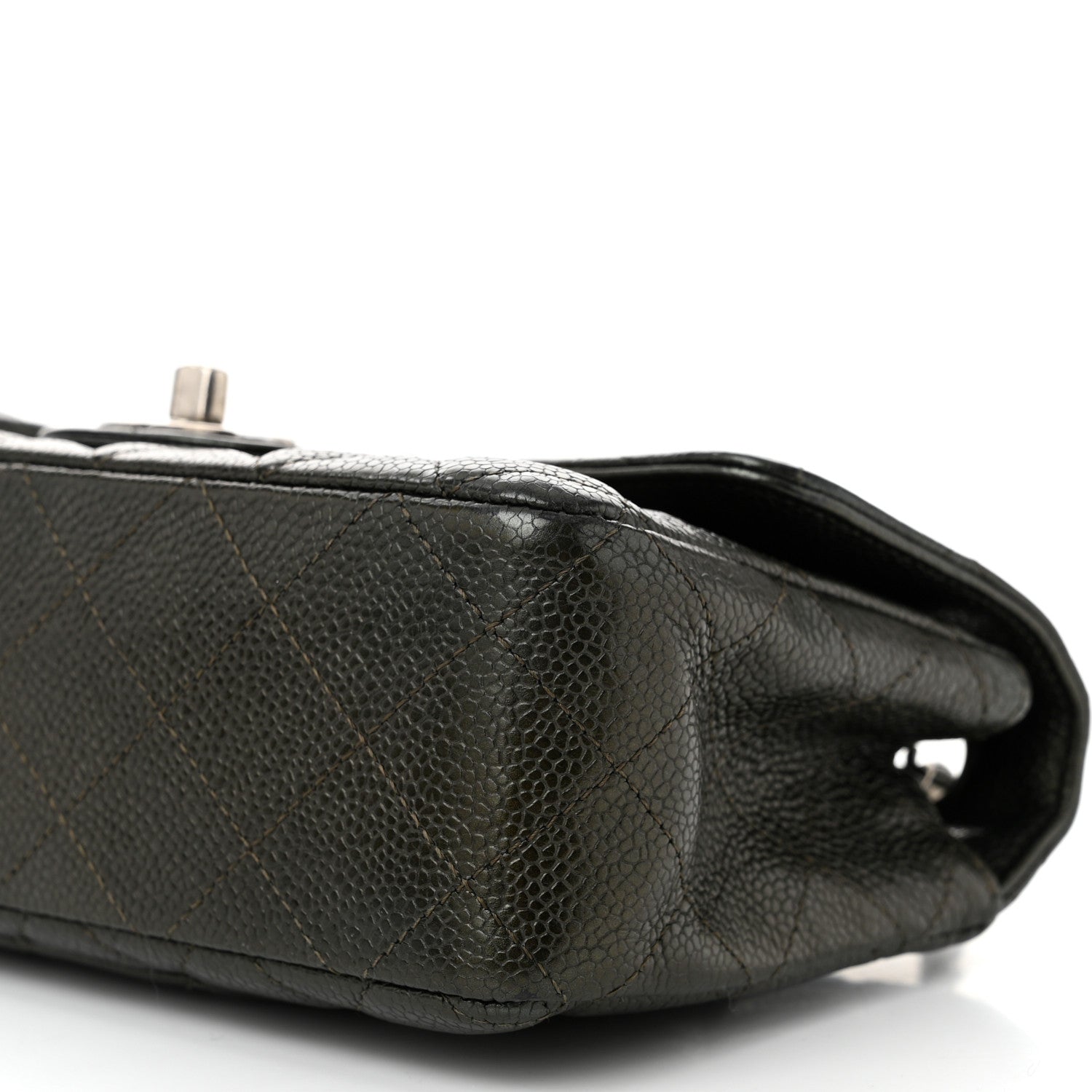 Metallic Caviar Quilted Mini Rectangular Flap Dark Grey