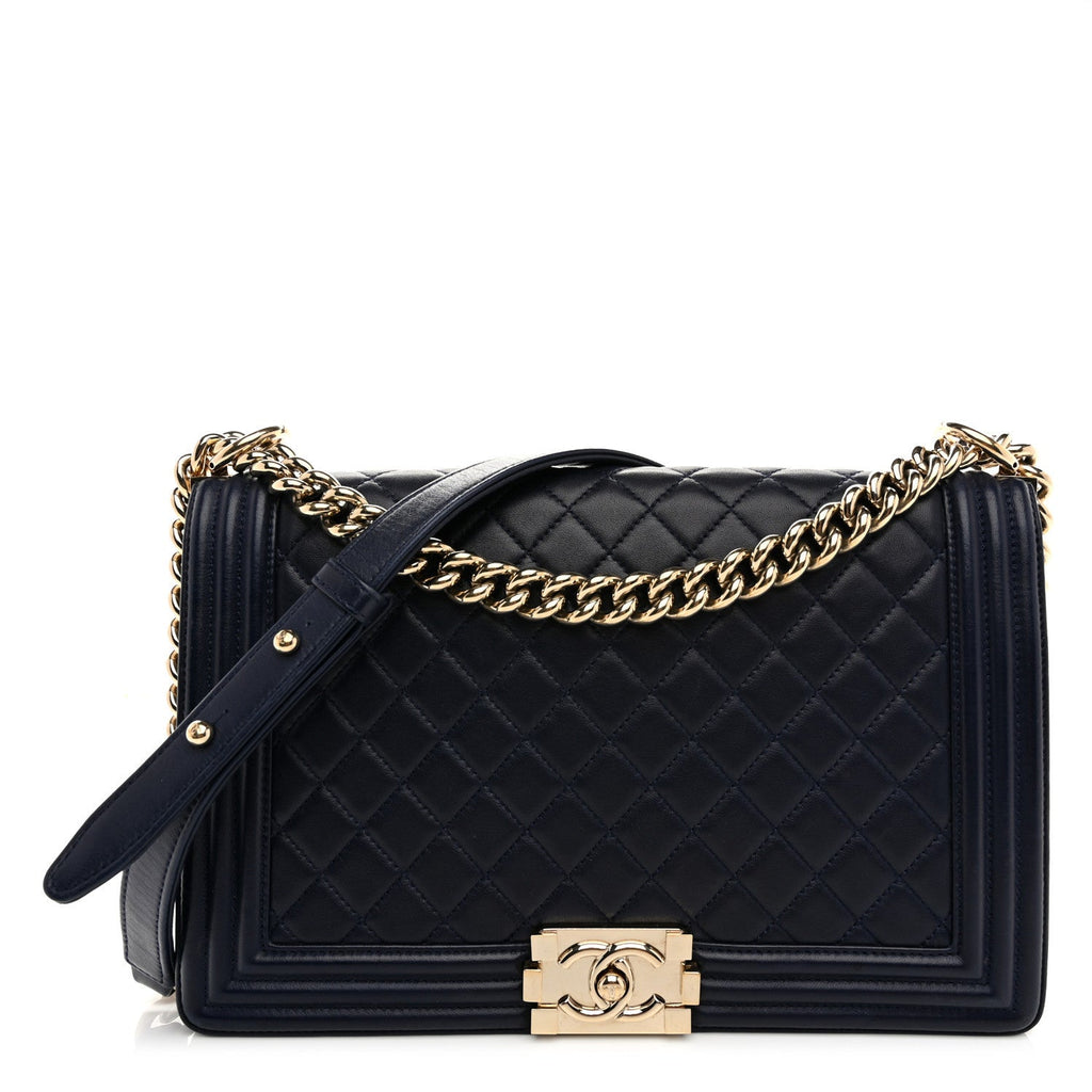 Lambskin Quilted New Medium Boy Flap Dark Navy Blue