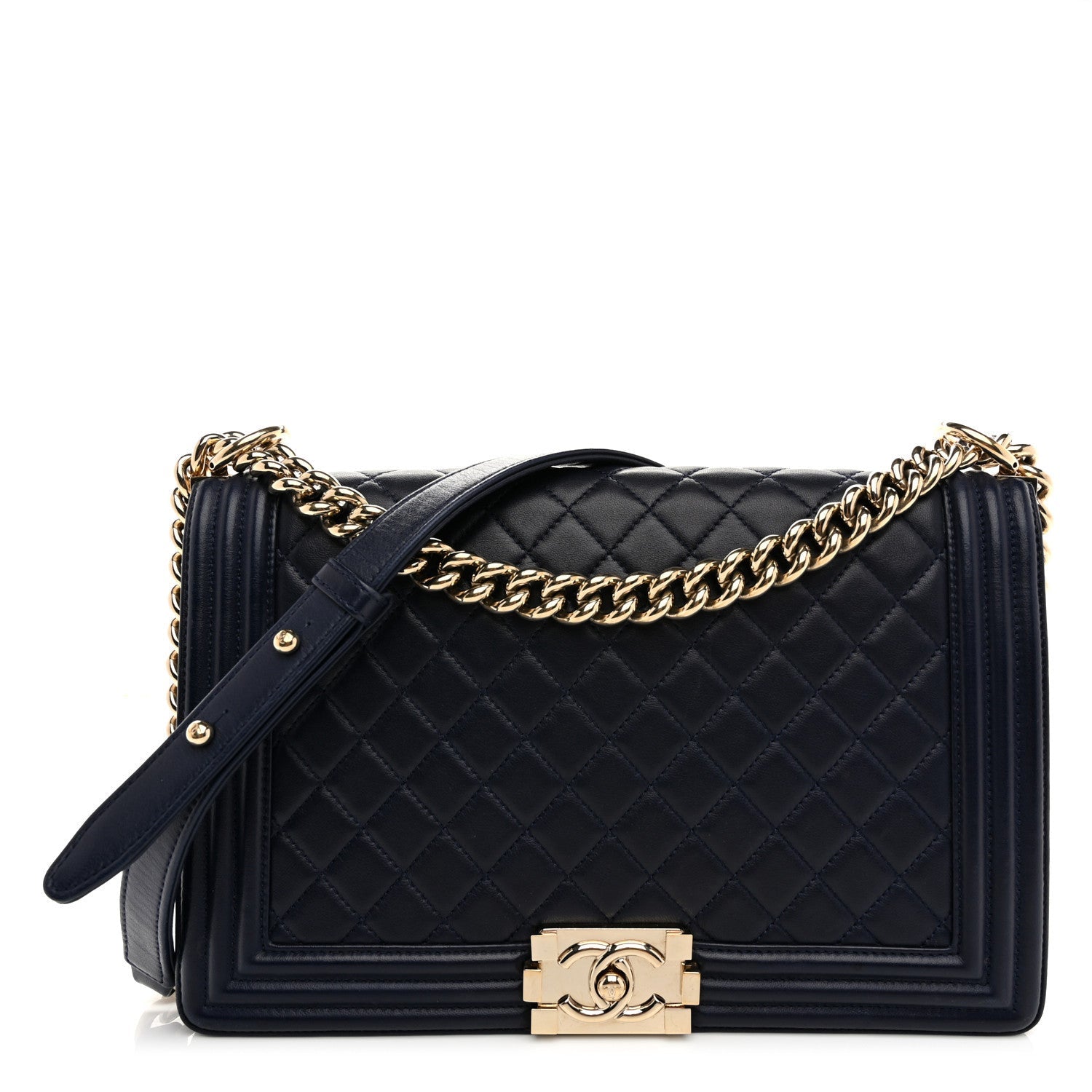 Lambskin Quilted New Medium Boy Flap Dark Navy Blue