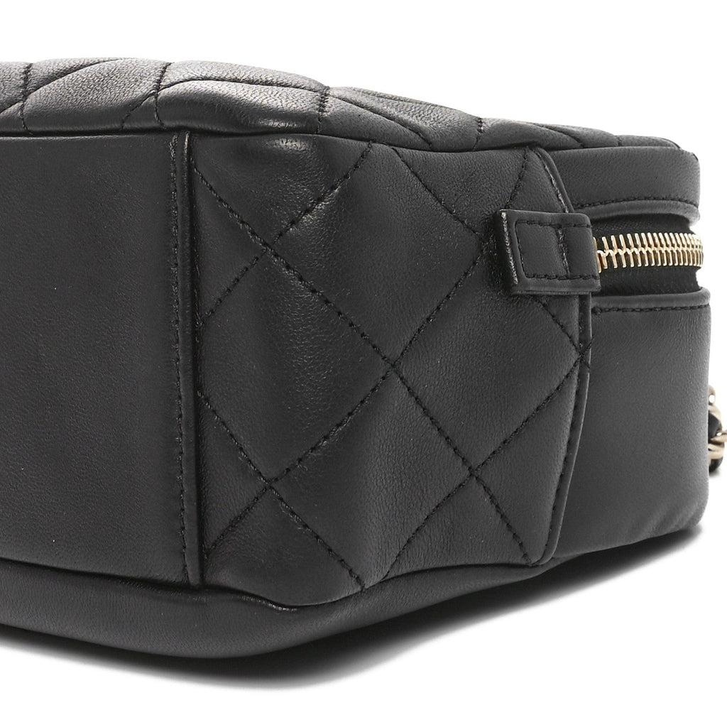 Lambskin Quilted Studded Quilted Vanity Case With Chain Black