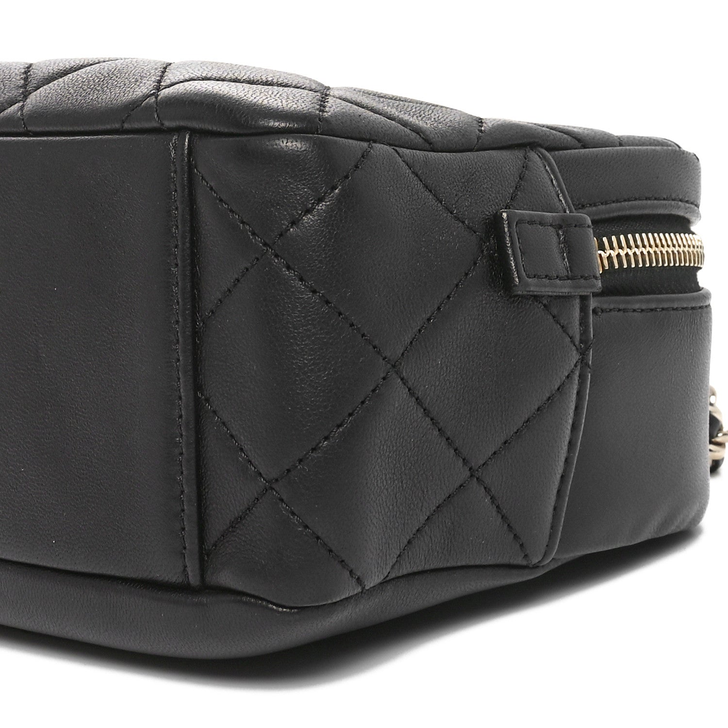 Lambskin Quilted Studded Quilted Vanity Case With Chain Black