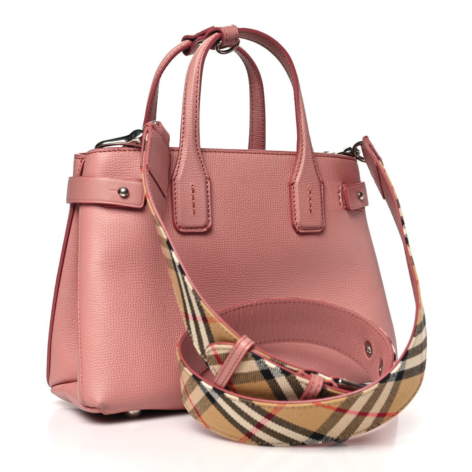 Grainy Calfskin House Check Small Banner Tote Dusty Rose
