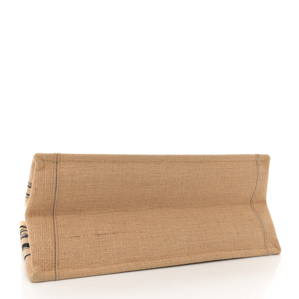 Canvas Jute Embroidered Medium Book Tote Black Beige