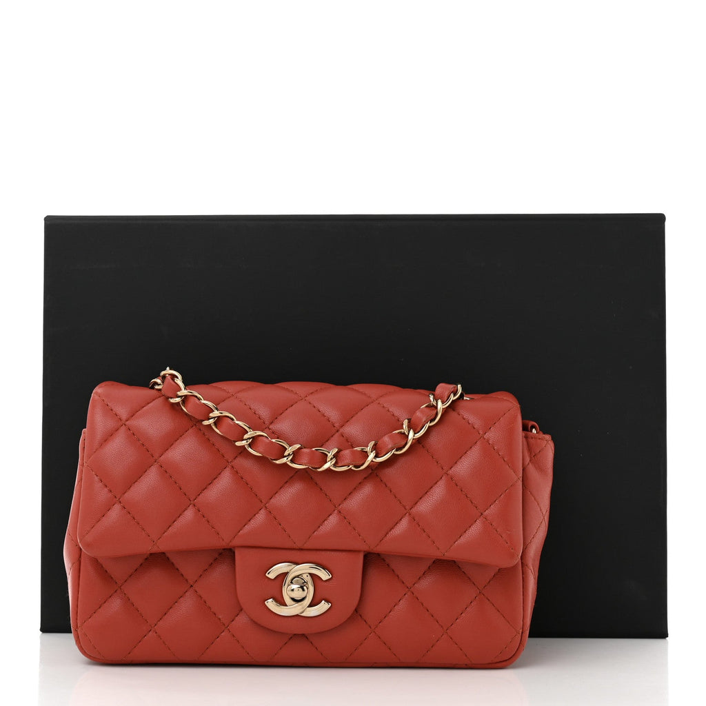 Lambskin Quilted Mini Rectangular Flap Brown