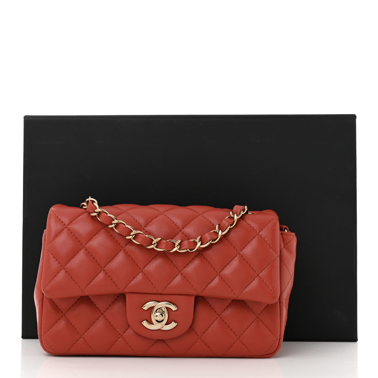 Lambskin Quilted Mini Rectangular Flap Brown