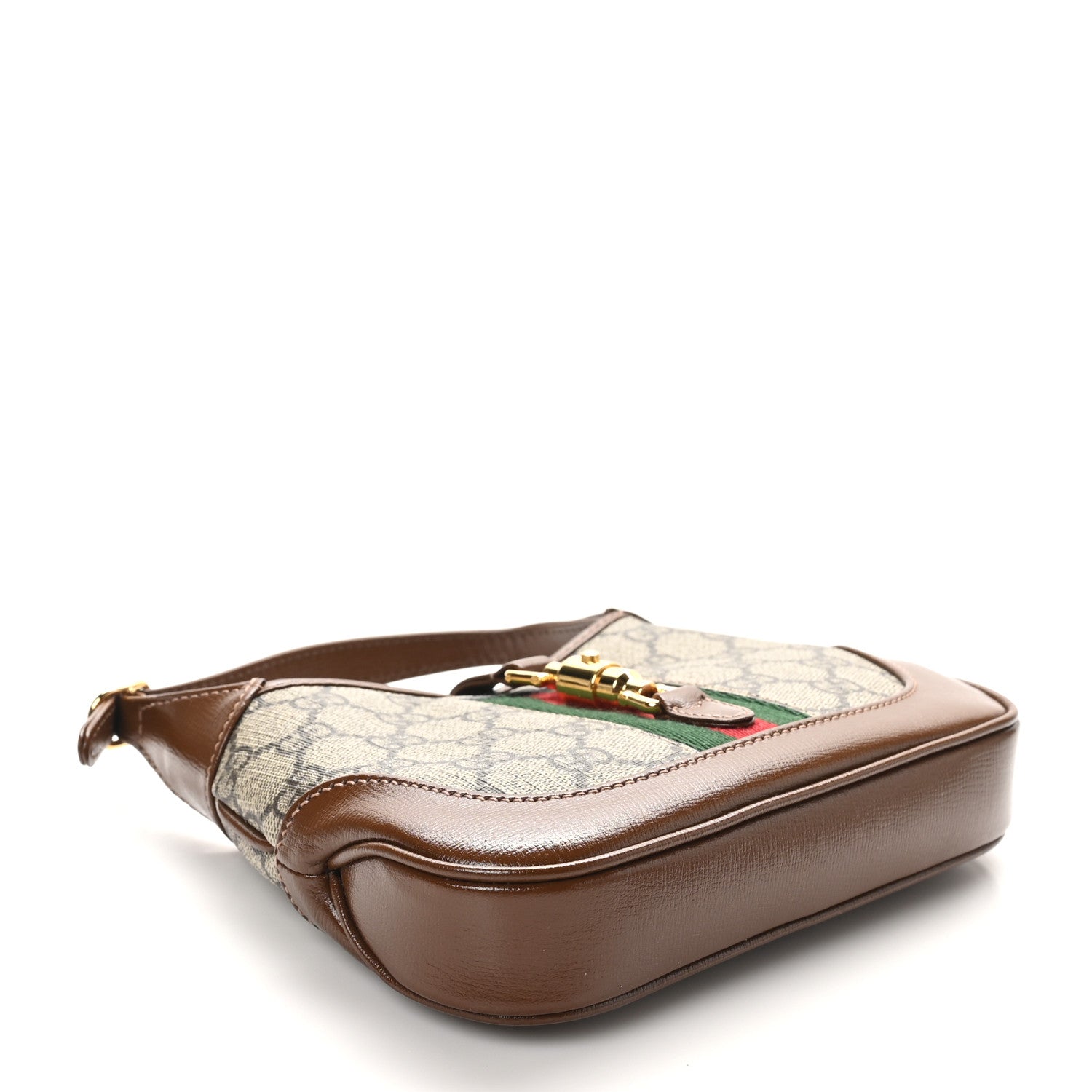 GG Supreme Monogram Azalea Calfskin Web Mini Jackie 1961 Hobo Beige Ebony Brown Sugar