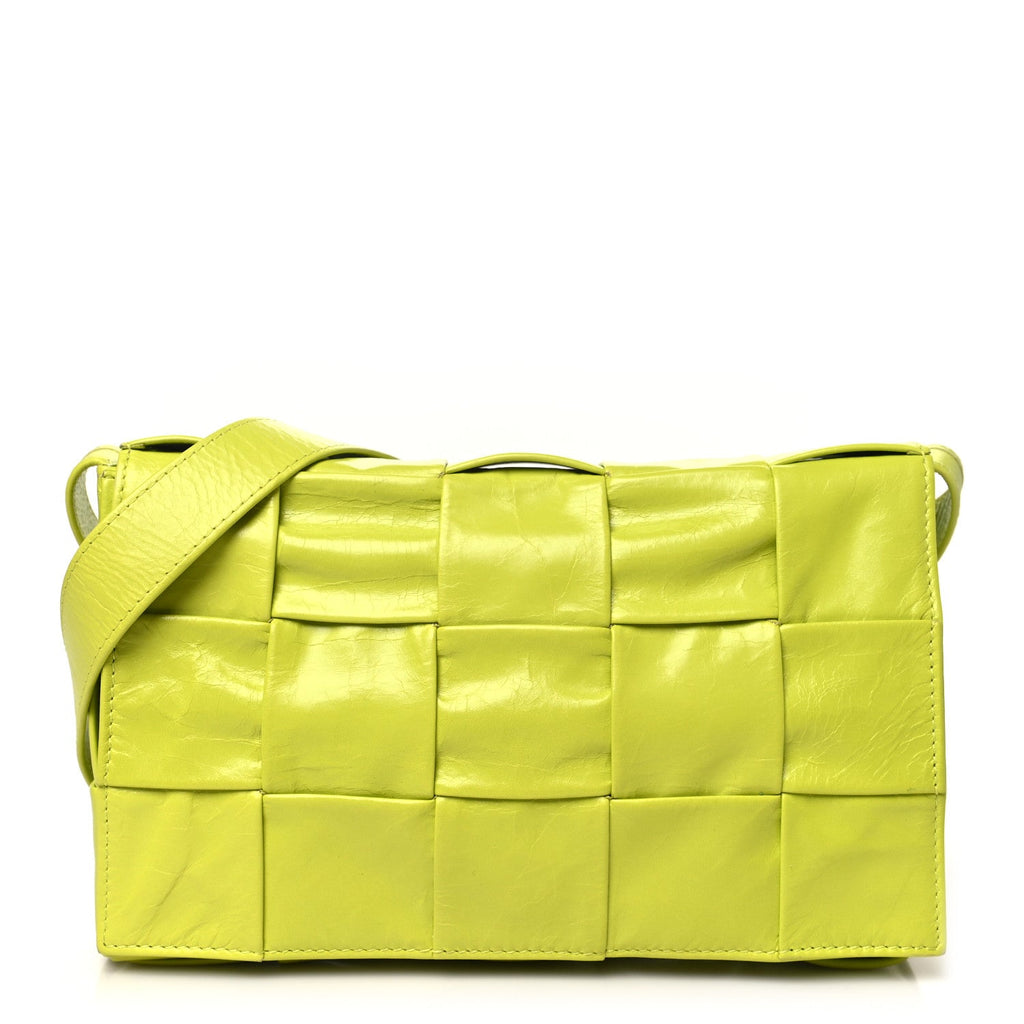 Paper Calfskin Maxi Intreccio Small Cassette Crossbody Bag Kiwi