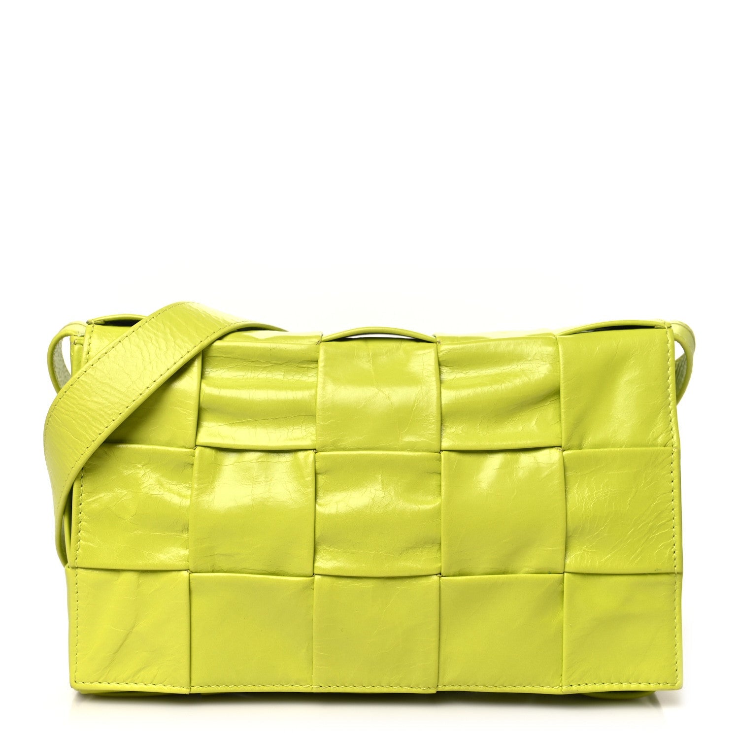 Paper Calfskin Maxi Intreccio Small Cassette Crossbody Bag Kiwi
