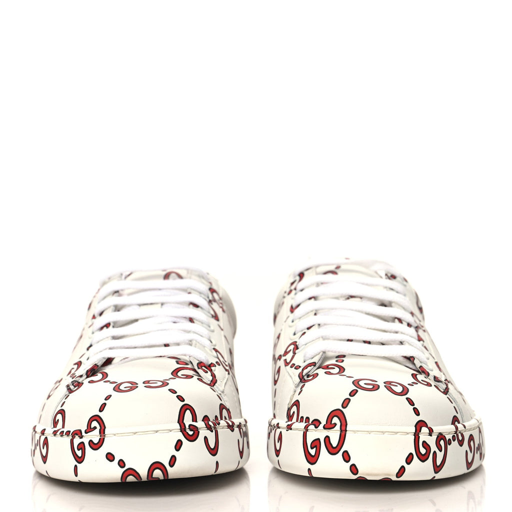 Calfskin GucciGhost Print Mens Ace Sneakers 11 White Hibiscus Red