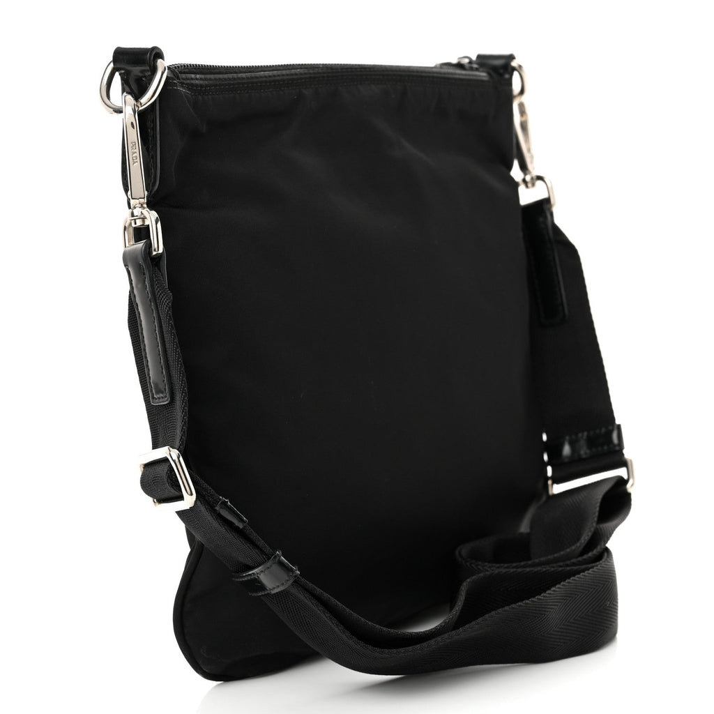 Tessuto Nylon Saffiano Flat Messenger Bag Black