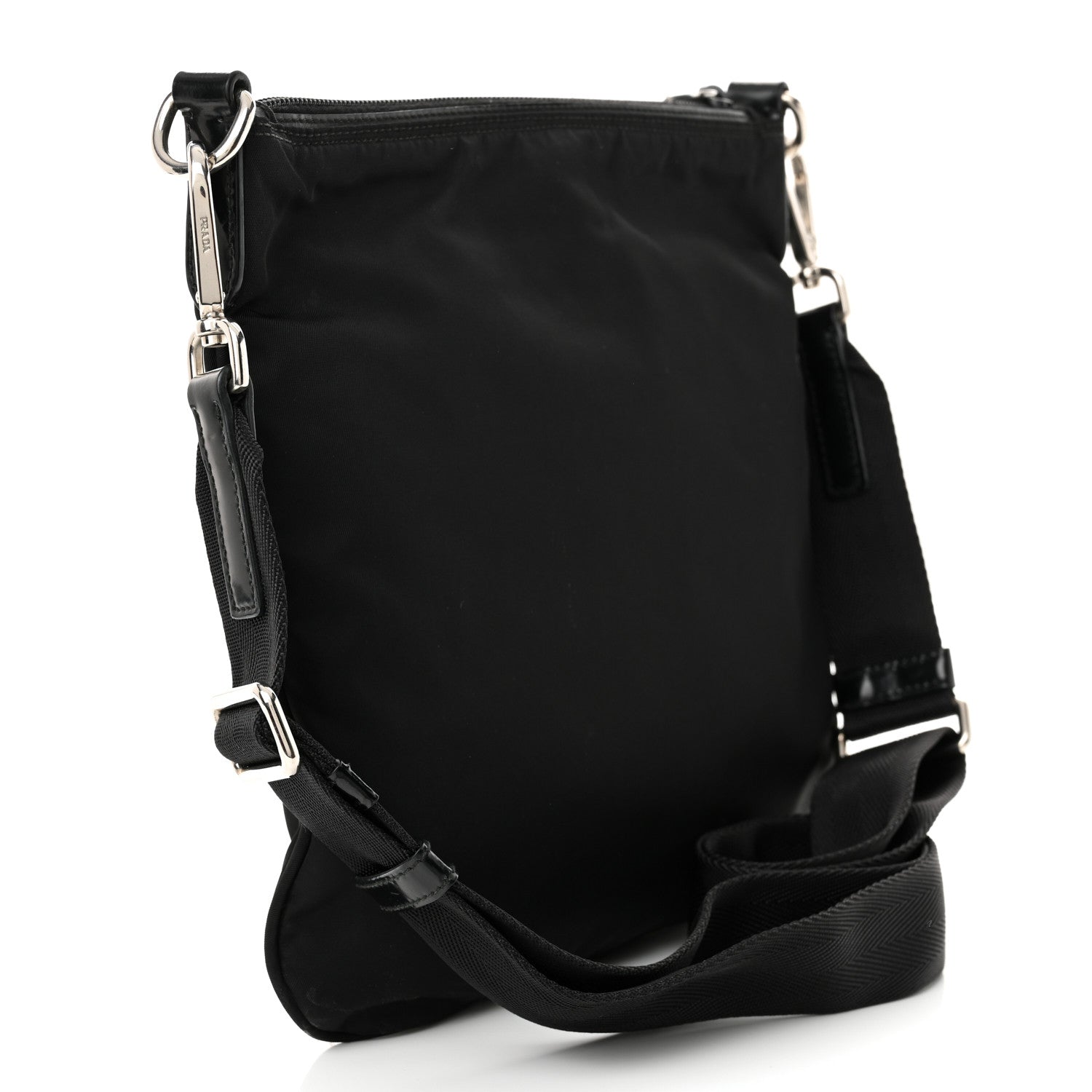 Tessuto Nylon Saffiano Flat Messenger Bag Black