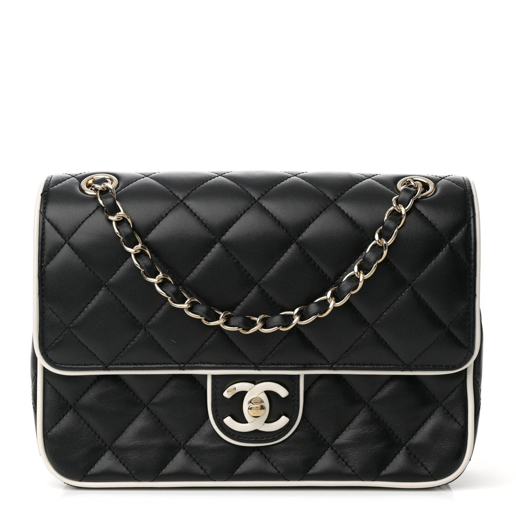 Lambskin Quilted Resin CC Flap Bag Black White