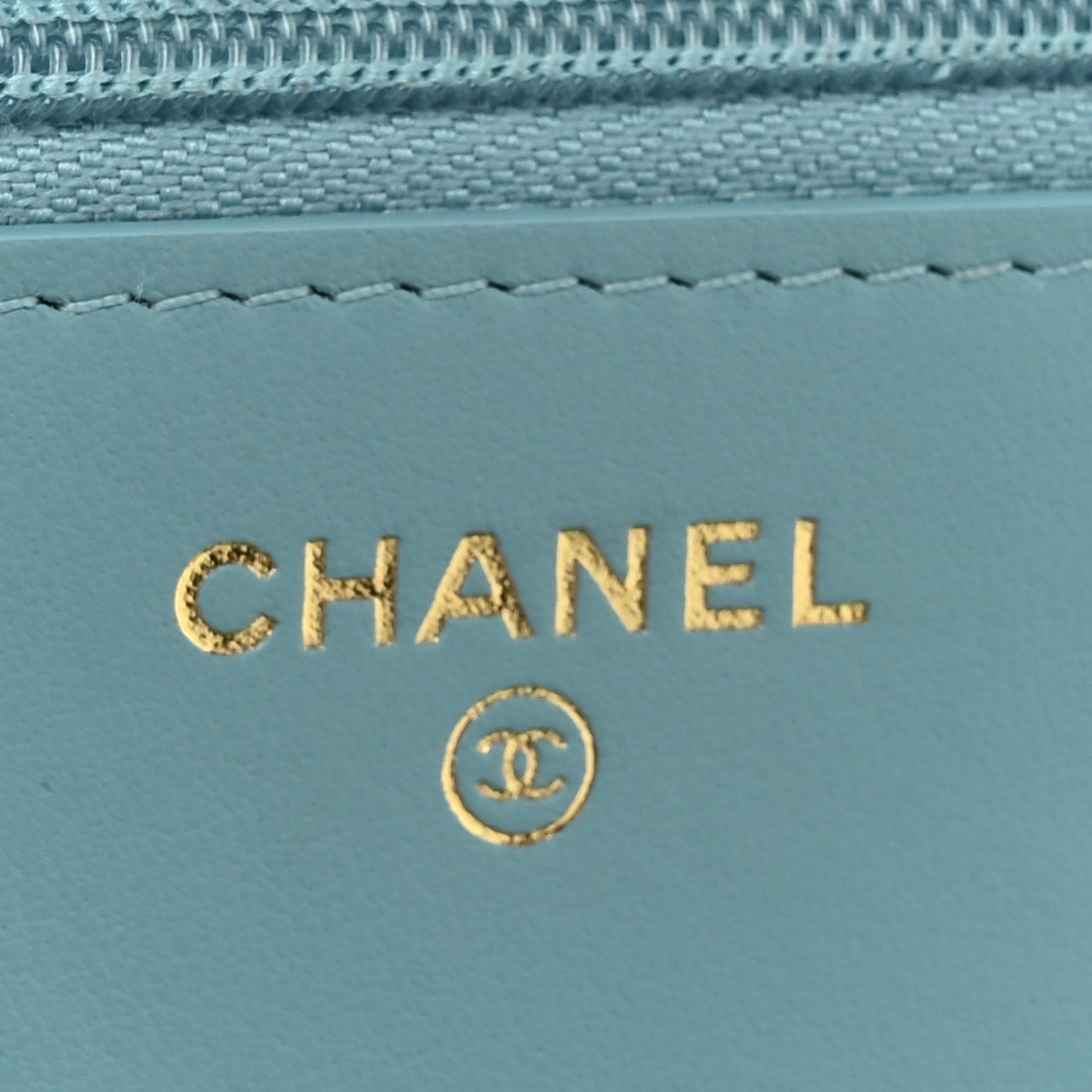 Caviar Quilted Glitter CC Roller Skate Wallet on Chain WOC Light Blue