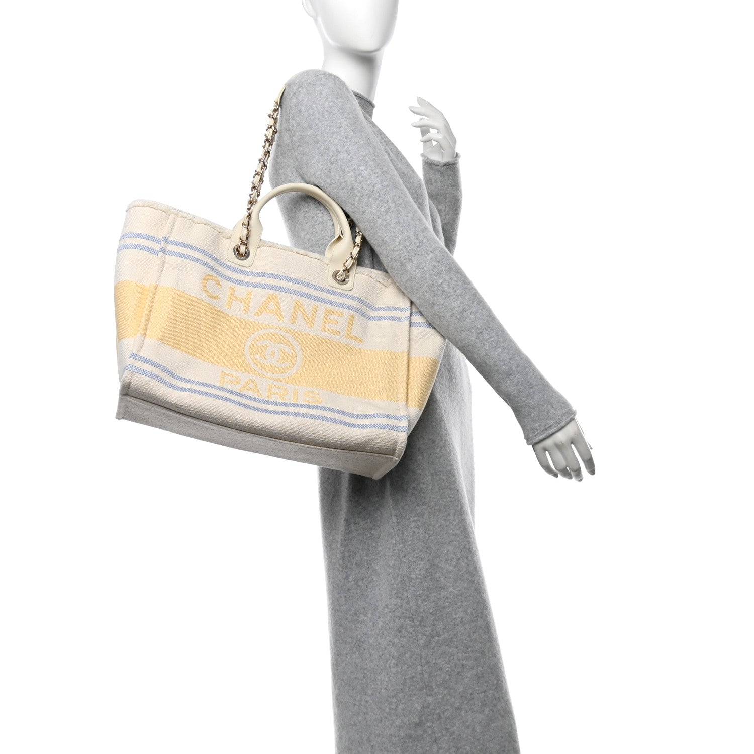 Striped Canvas Medium Deauville Tote Ecru Blue Yellow