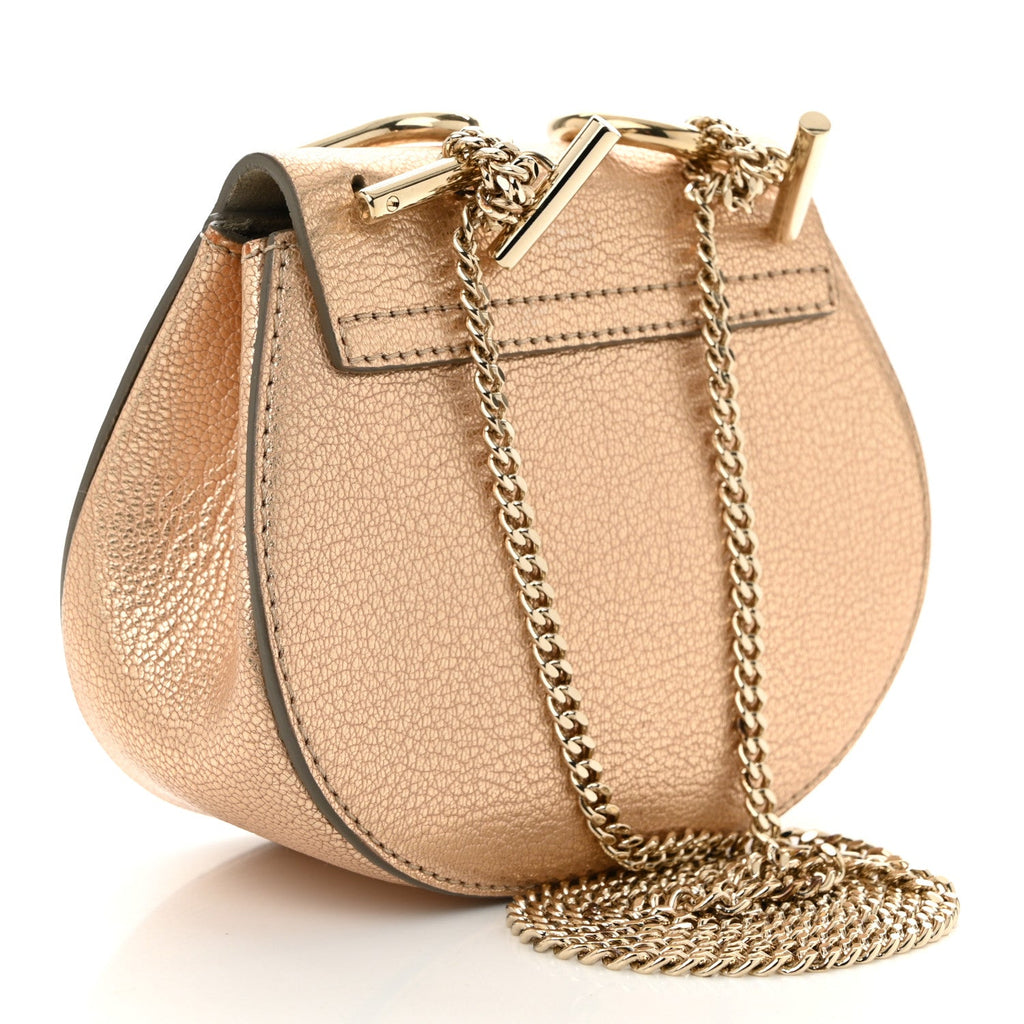 Metallic Grained Goatskin Nano Drew Shoulder Bag Abstract Gold