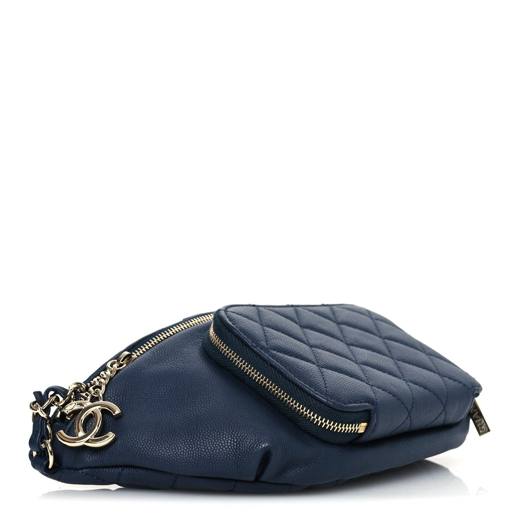 Caviar Quilted Business Affinity Waist Belt Bag Navy