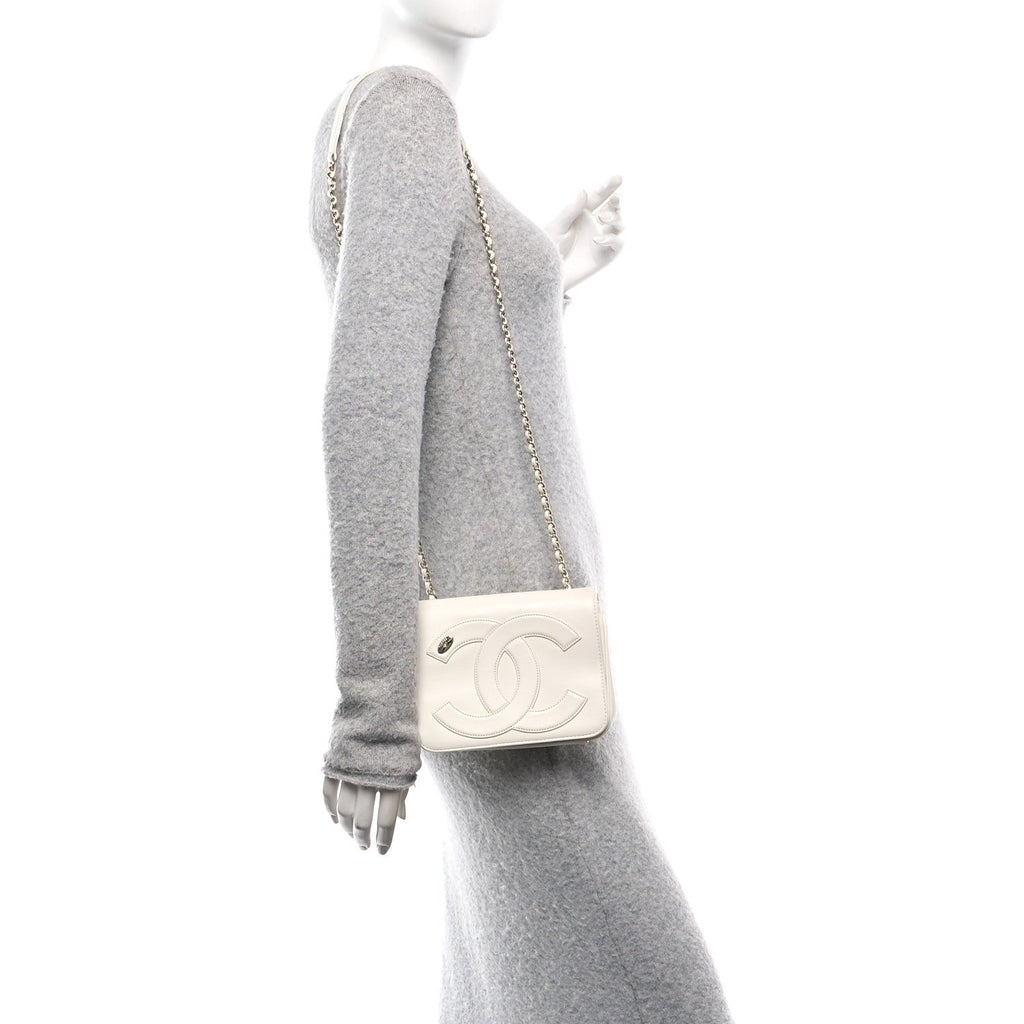 Lambskin CC Mania Flap Bag White