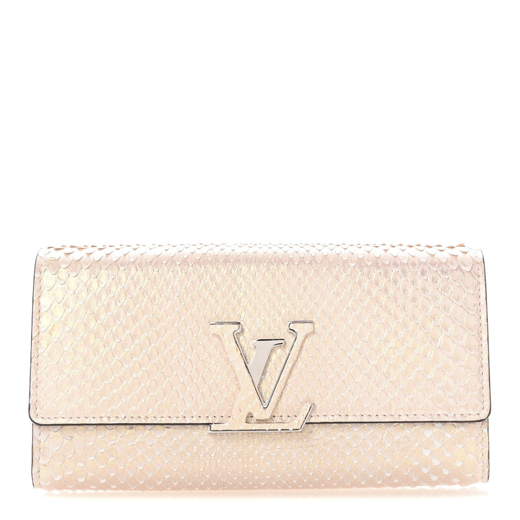 Metallic Snakeskin Capucines Wallet Pink
