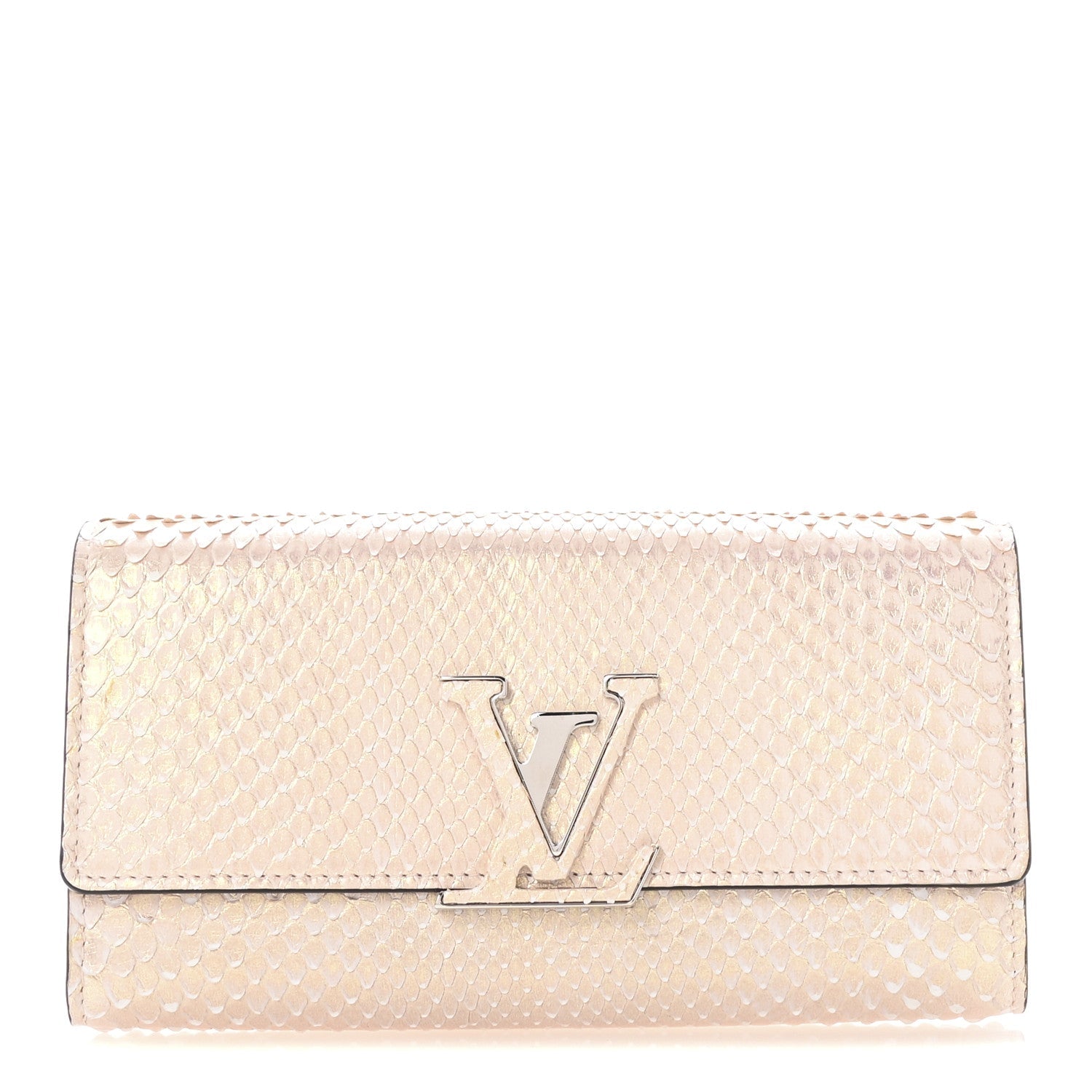 Metallic Snakeskin Capucines Wallet Pink