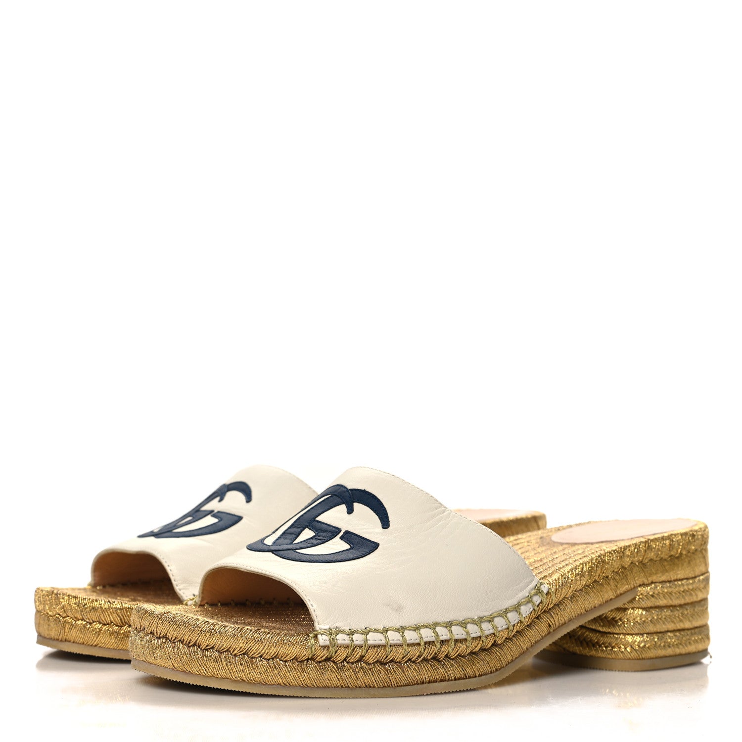 Malaga Kid Lifford Calfskin GG Mid Heel Slide 37 White Blue