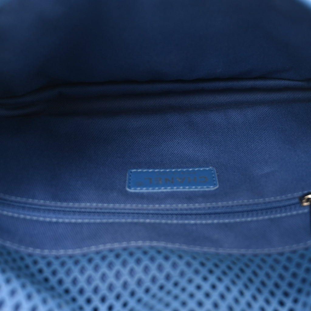 Perforated Calfskin Large Up In The Air Flap Blue