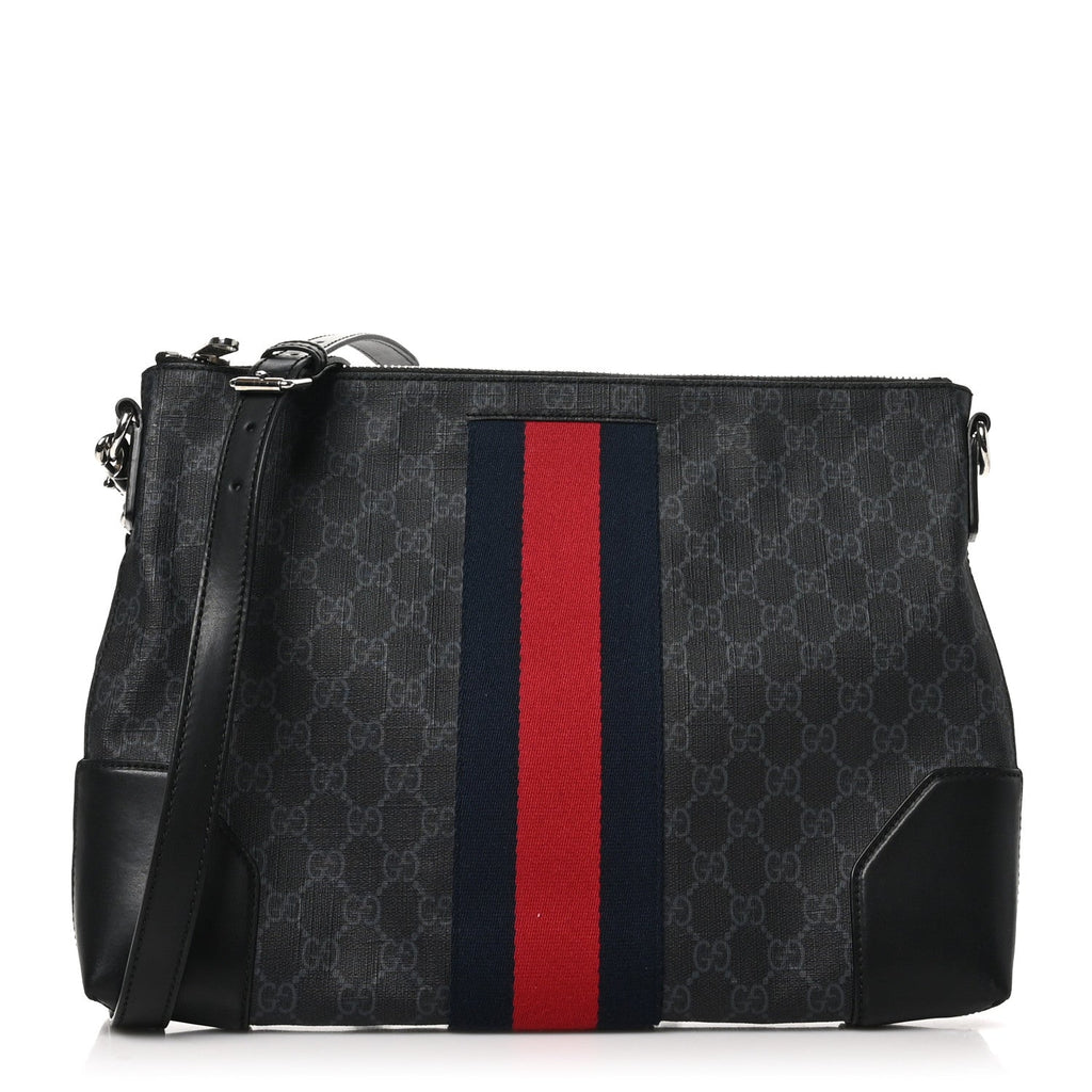 Soft GG Supreme Monogram Appia Calfskin Web East West Messenger Bag Black Grey