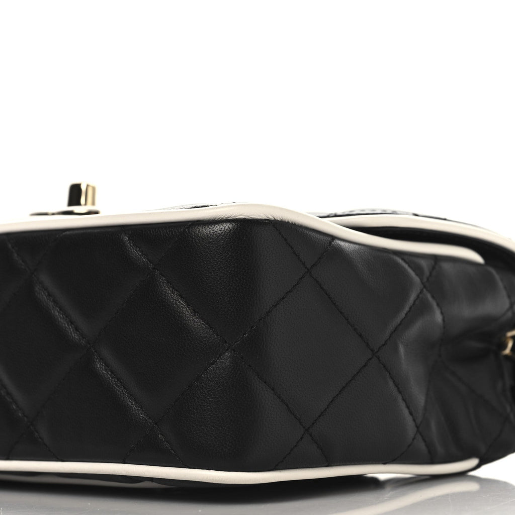 Lambskin Quilted Resin CC Mini Flap Bag Black White