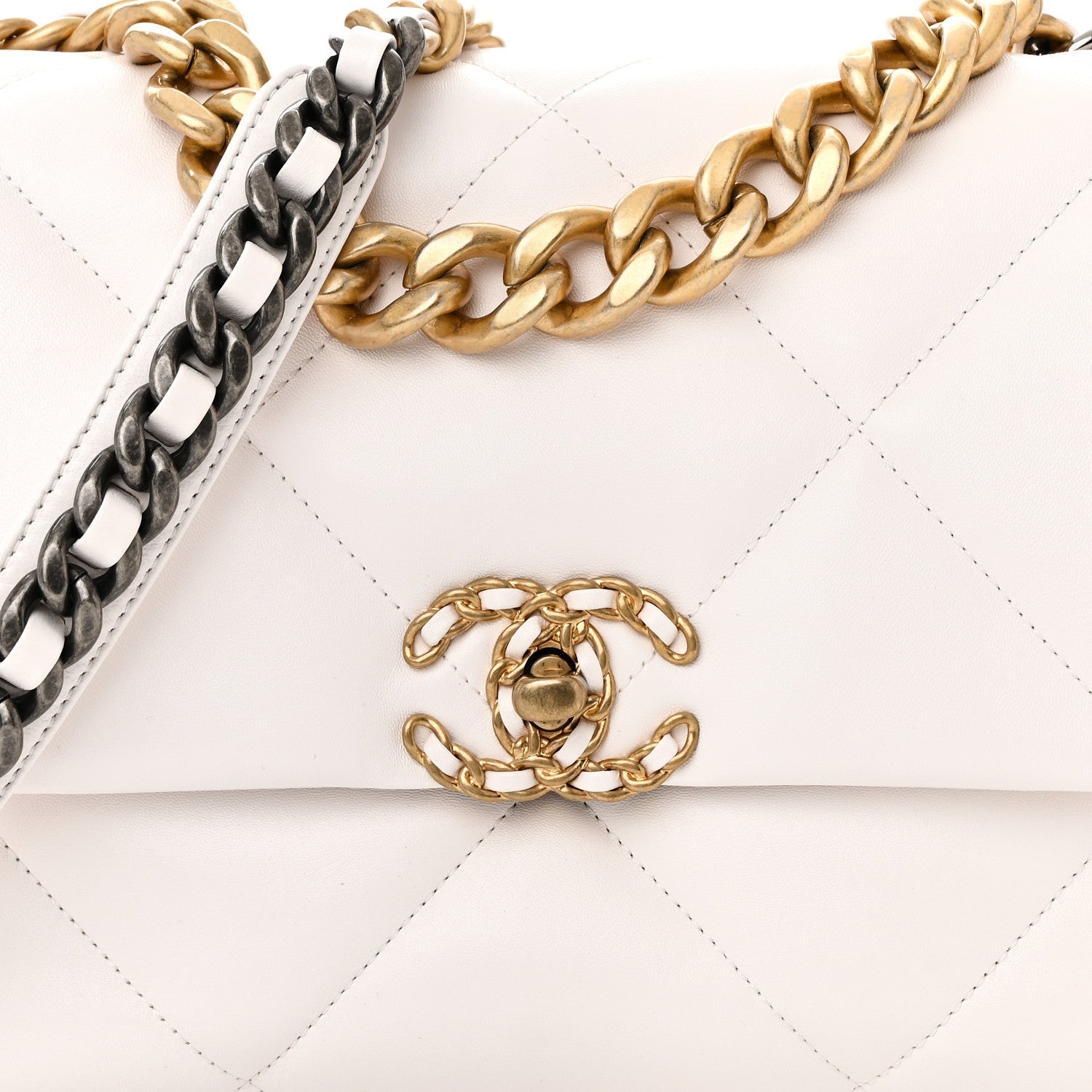 Lambskin Quilted Large Chanel 19 Flap White