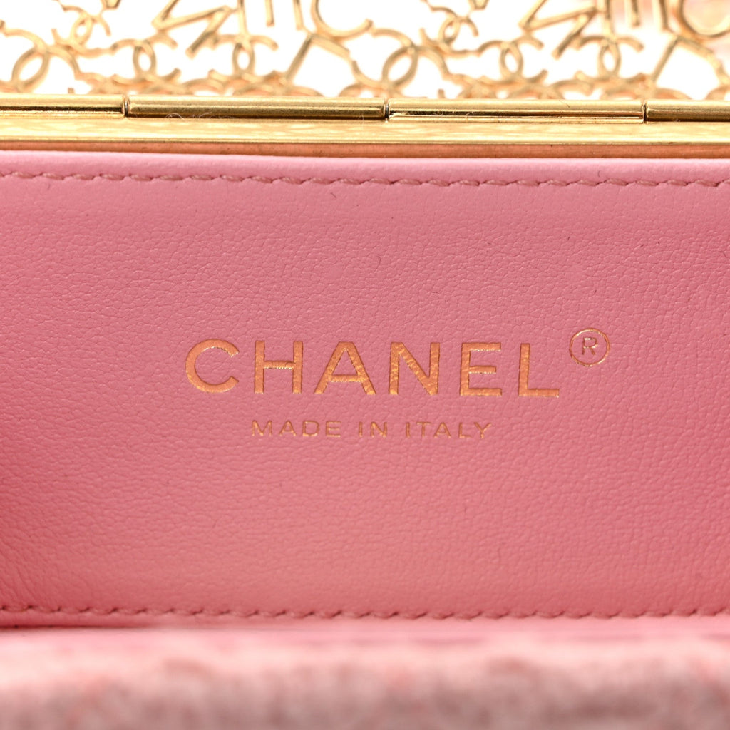 Metal Tweed Logo CC Minaudiere Mini Flap Bag Pink Gold