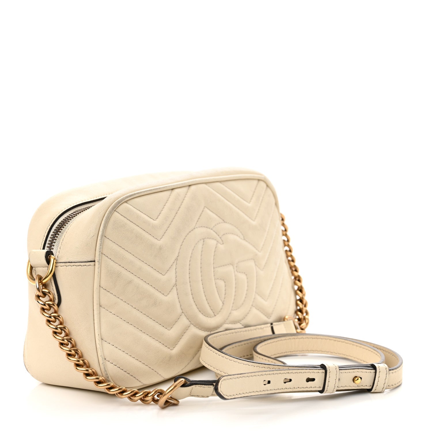Calfskin Matelasse Small GG Marmont Chain Shoulder Bag White