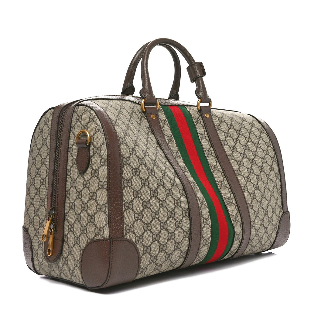 GG Supreme Monogram Textured Dollar Calfskin Web Medium Savoy Duffle Bag Beige Ebony New Acero