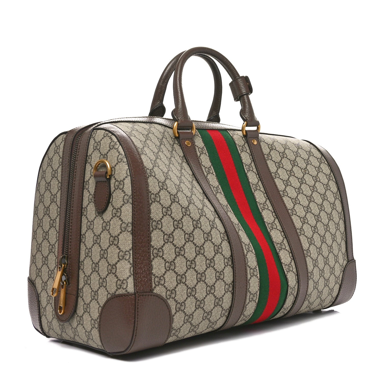 GG Supreme Monogram Textured Dollar Calfskin Web Medium Savoy Duffle Bag Beige Ebony New Acero