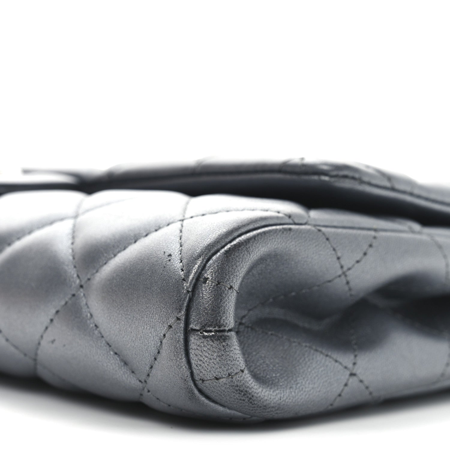 Metallic Lambskin Quilted Clutch With Chain Flap   Dark Grey