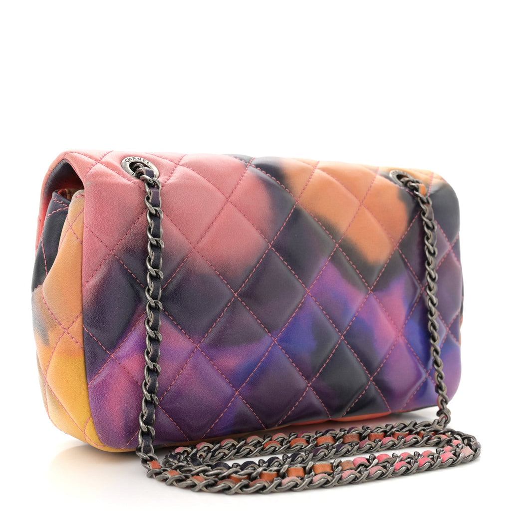 Printed Lambskin Quilted Small Flower Power Flap Ecru Orange Red Purple