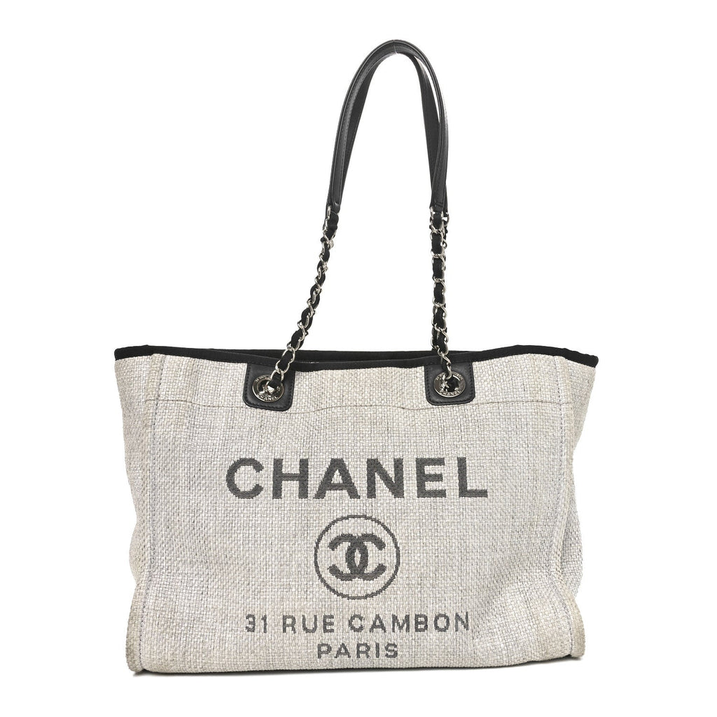 Woven Straw Raffia Small Deauville Tote Grey