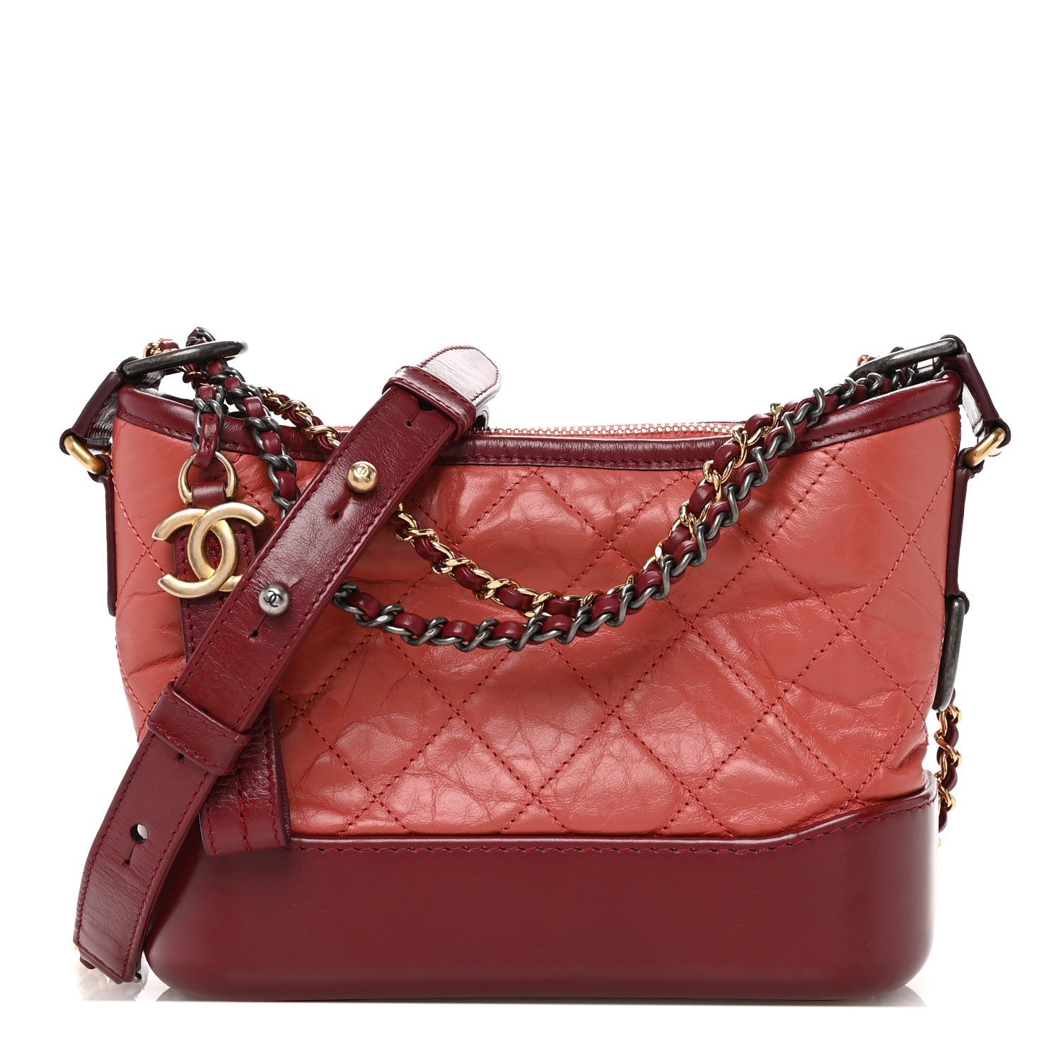 Aged Calfskin Quilted Small Gabrielle Hobo Red