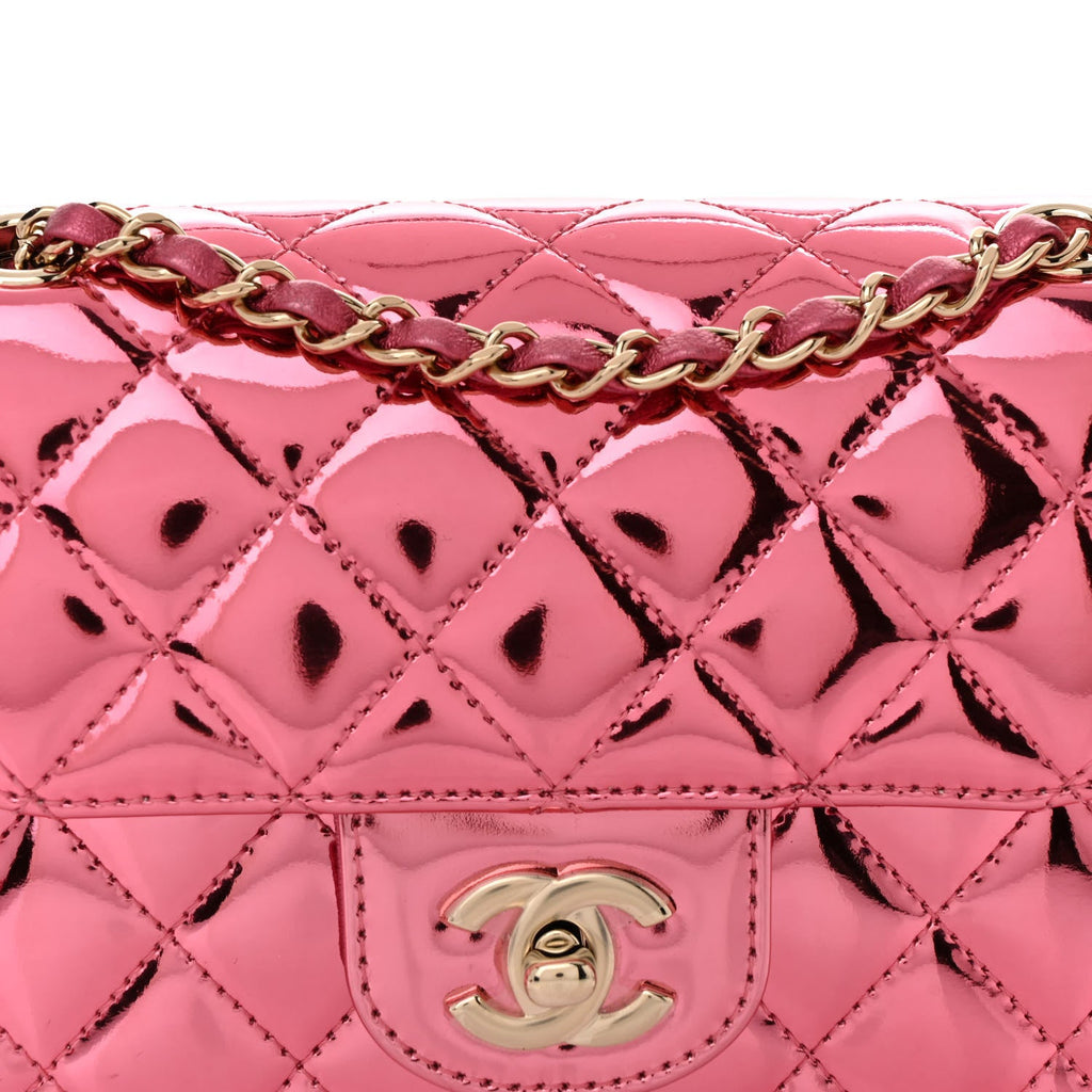 Mirror Calfskin Metallic Lambskin Quilted Hollywood Boulevard Mini Flap With Star Coin Purse Pink