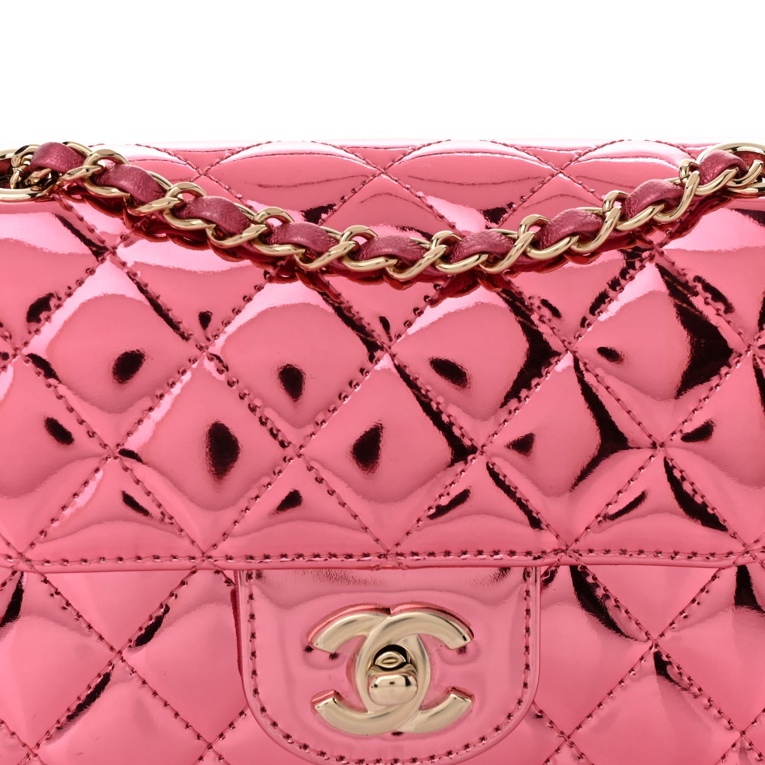 Mirror Calfskin Metallic Lambskin Quilted Hollywood Boulevard Mini Flap With Star Coin Purse Pink
