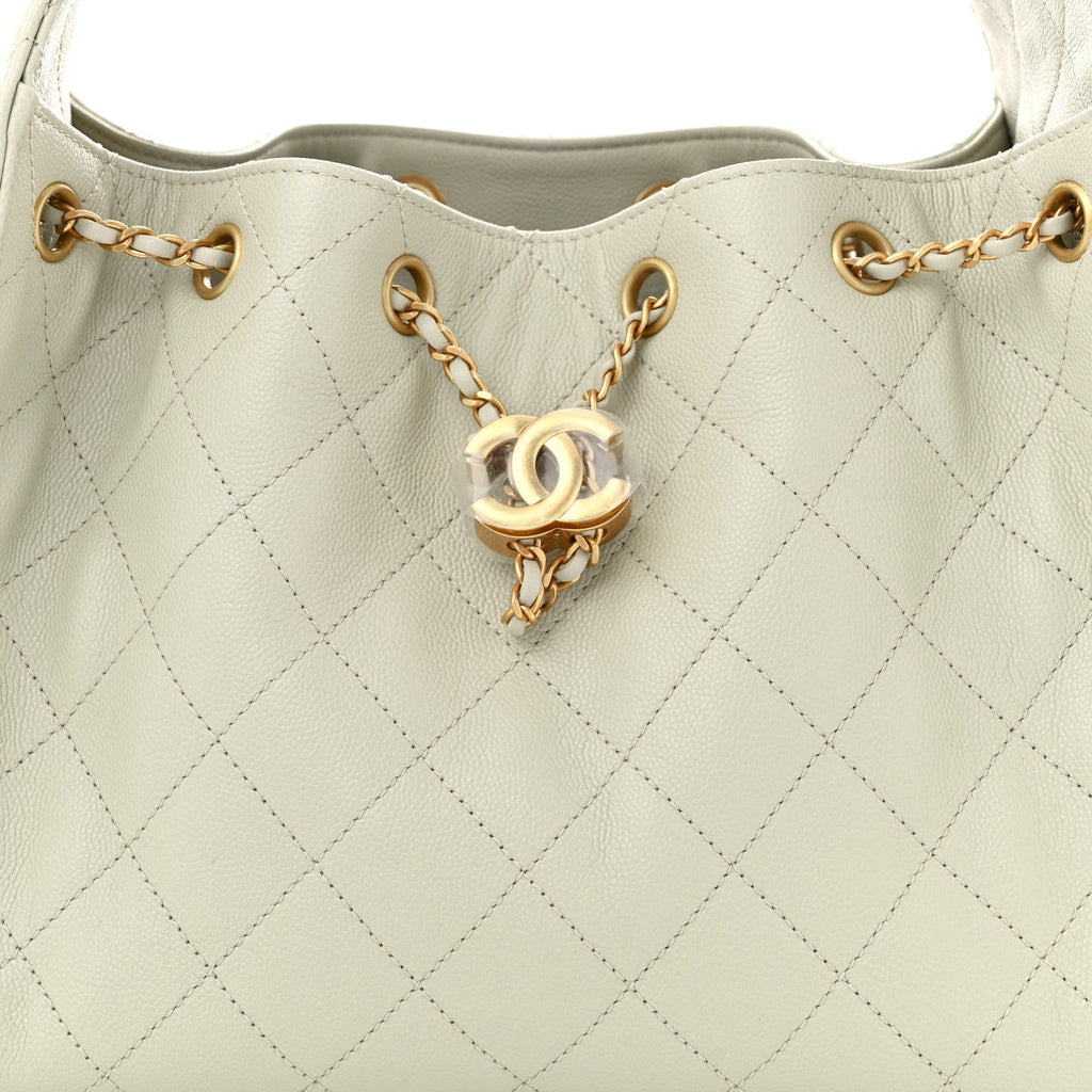 Caviar Quilted Small Chanel 25 Handbag Light Grey
