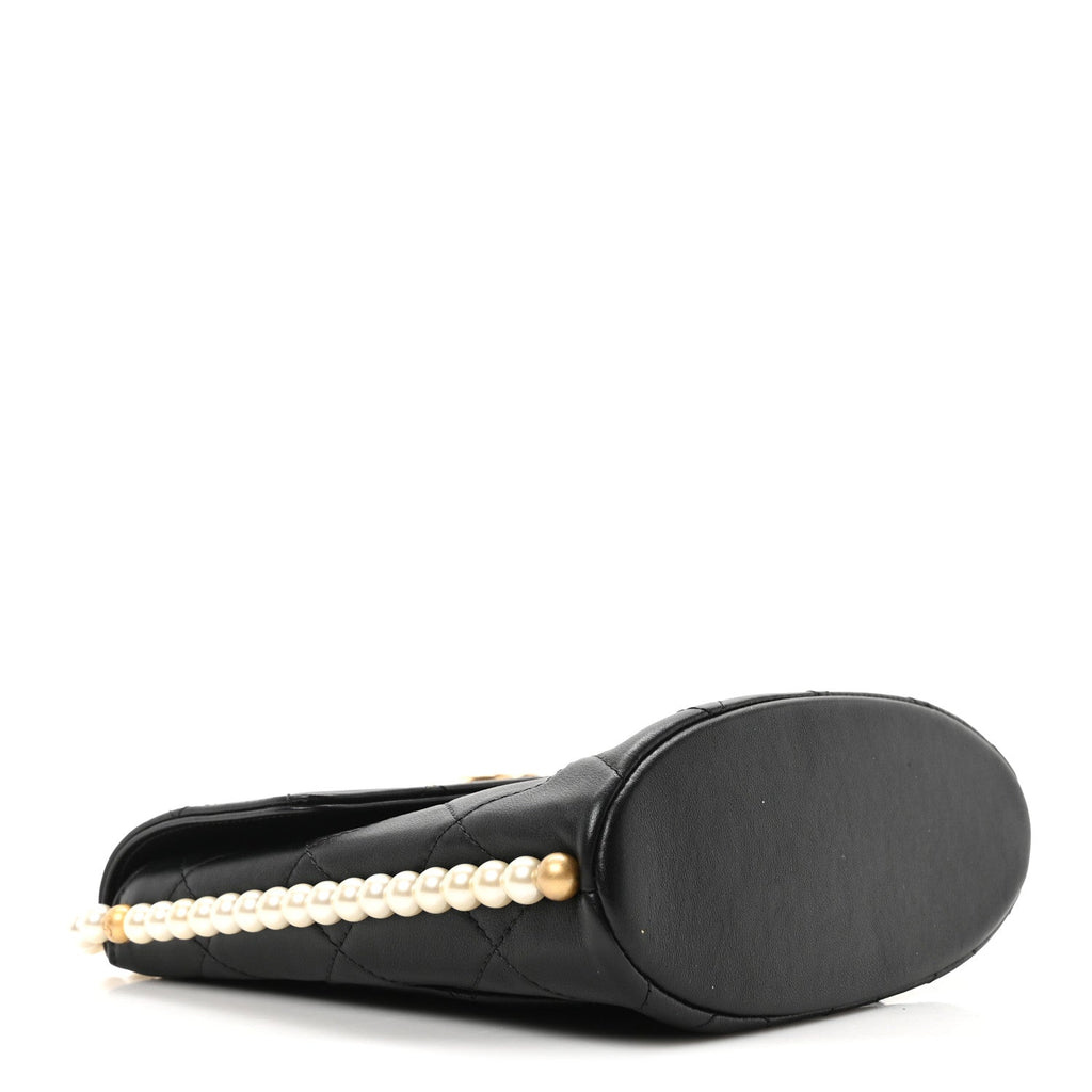 Calfskin Quilted Pearl Small About Pearls Hobo Bag Black