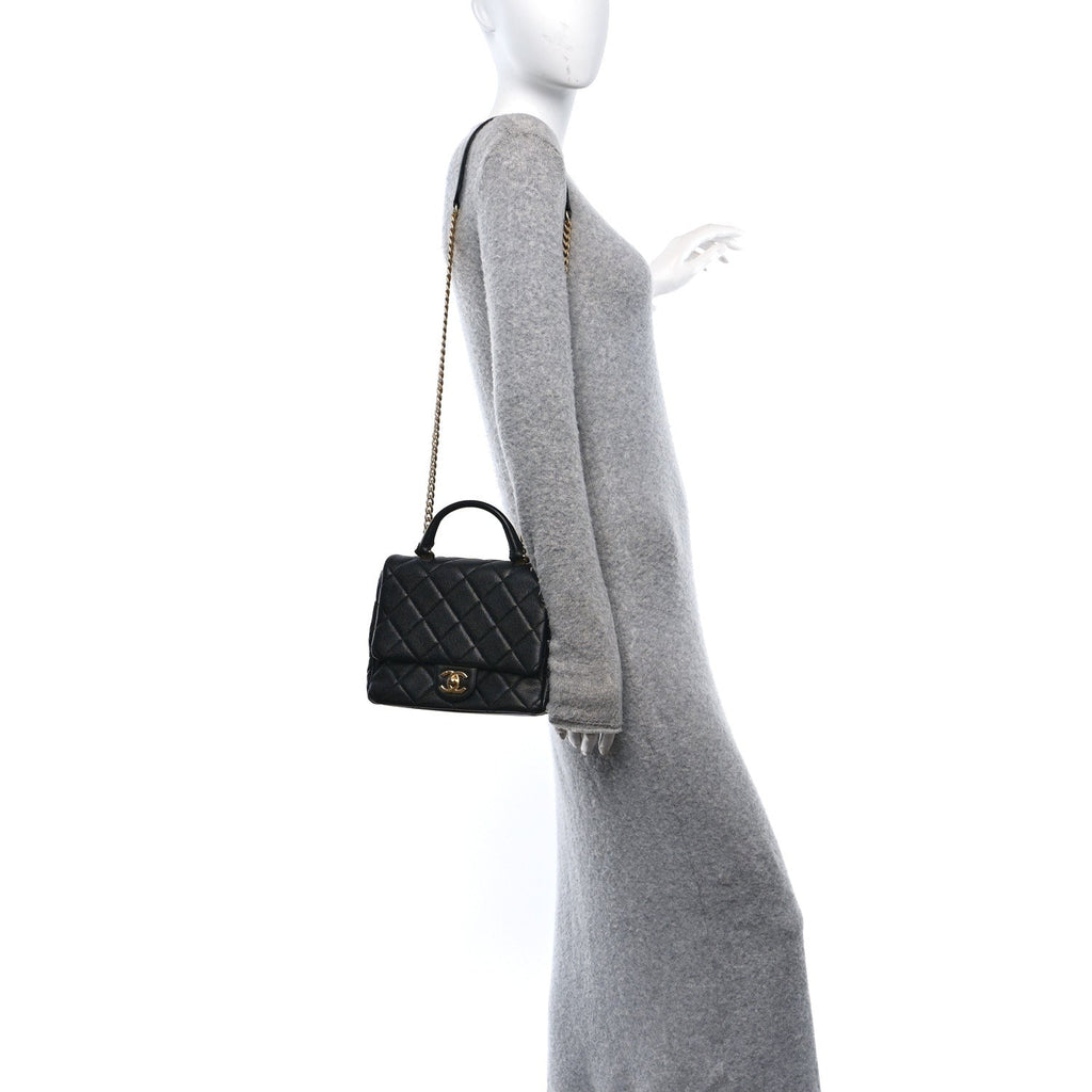 Caviar Quilted Small Top Handle Flap Black