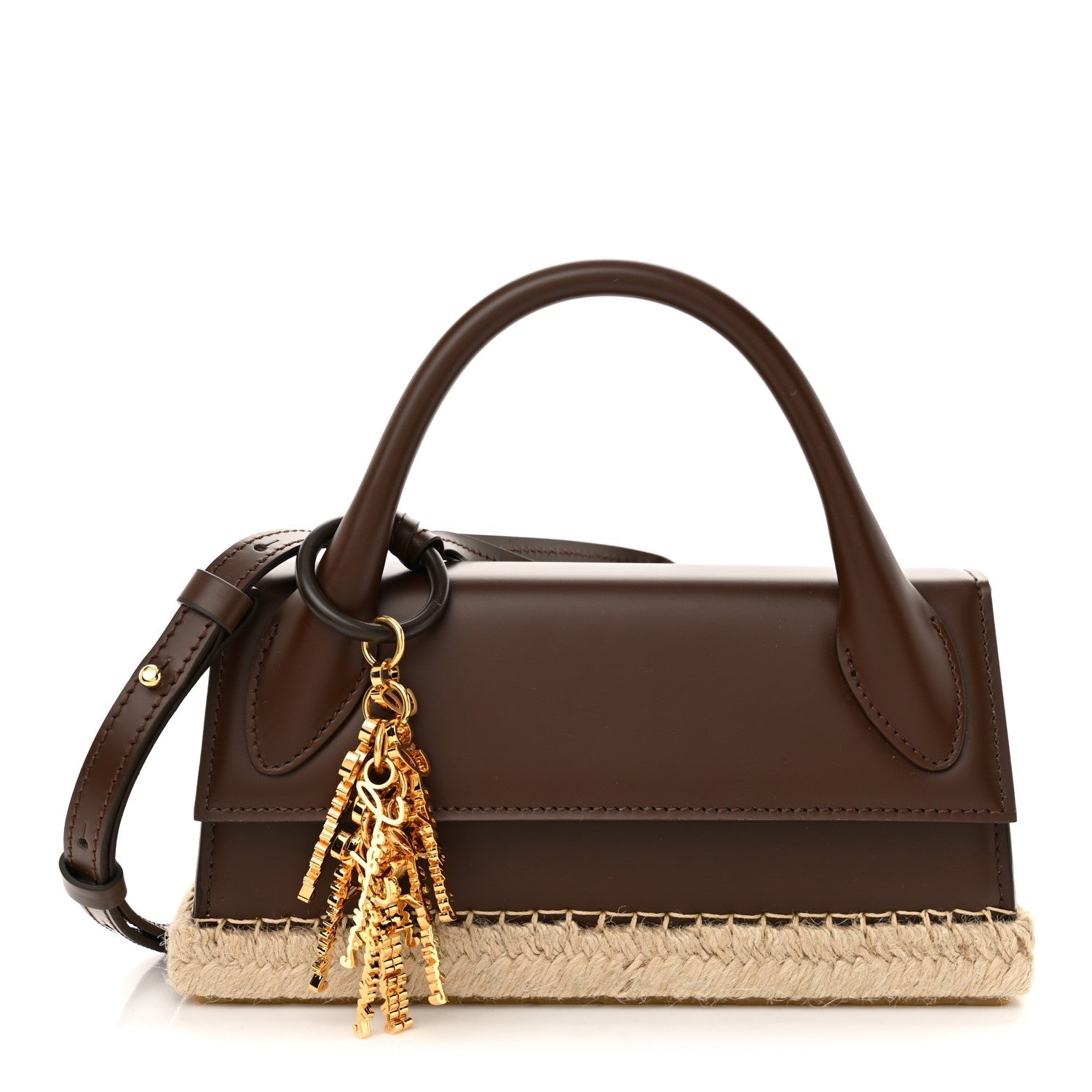 Calfskin Raffia Le Chiquito Long Cordao Brown