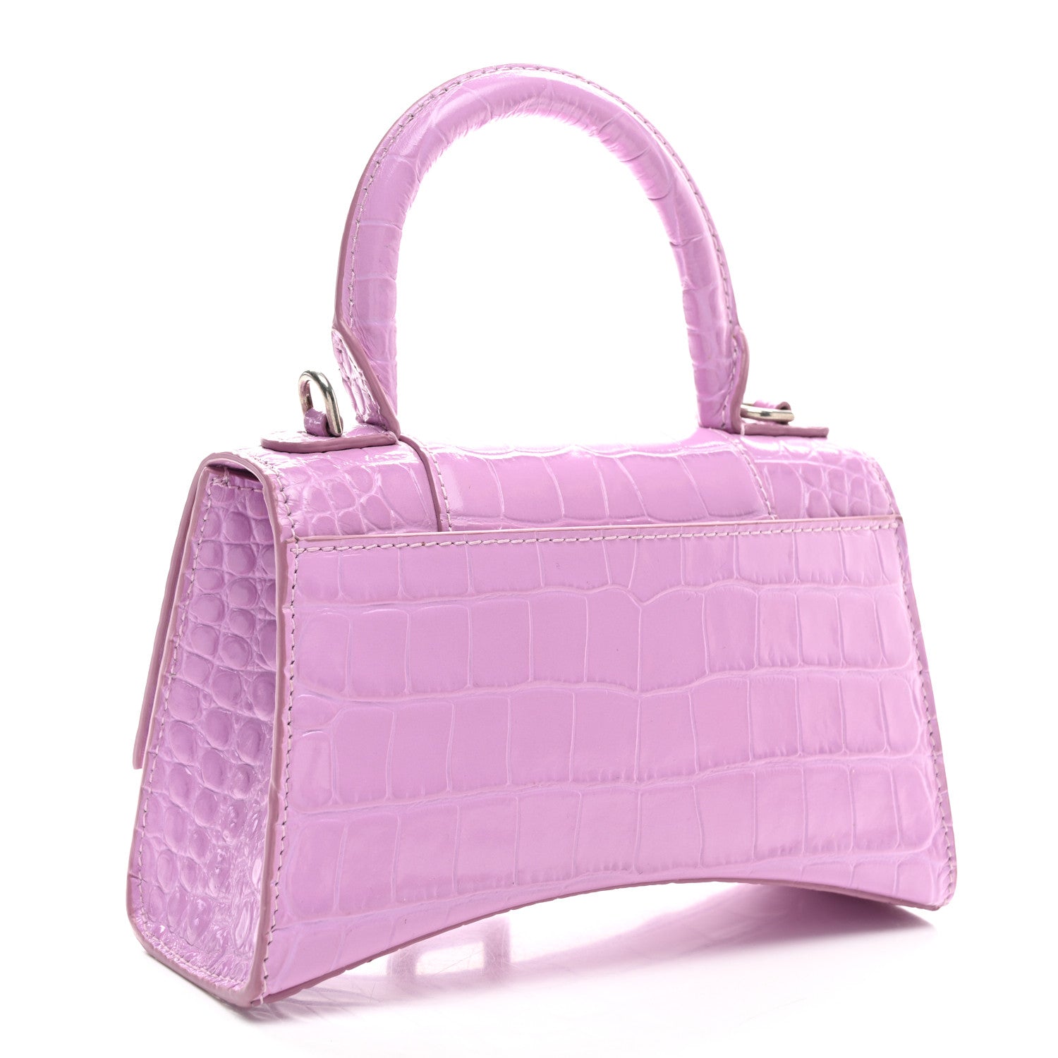 Shiny Calfskin Crocodile Embossed Hourglass Top Handle Bag XS Lilac