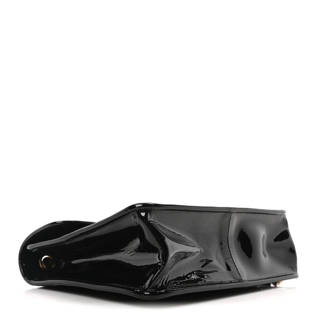 Patent Quilted Graphic Catch Flap Black