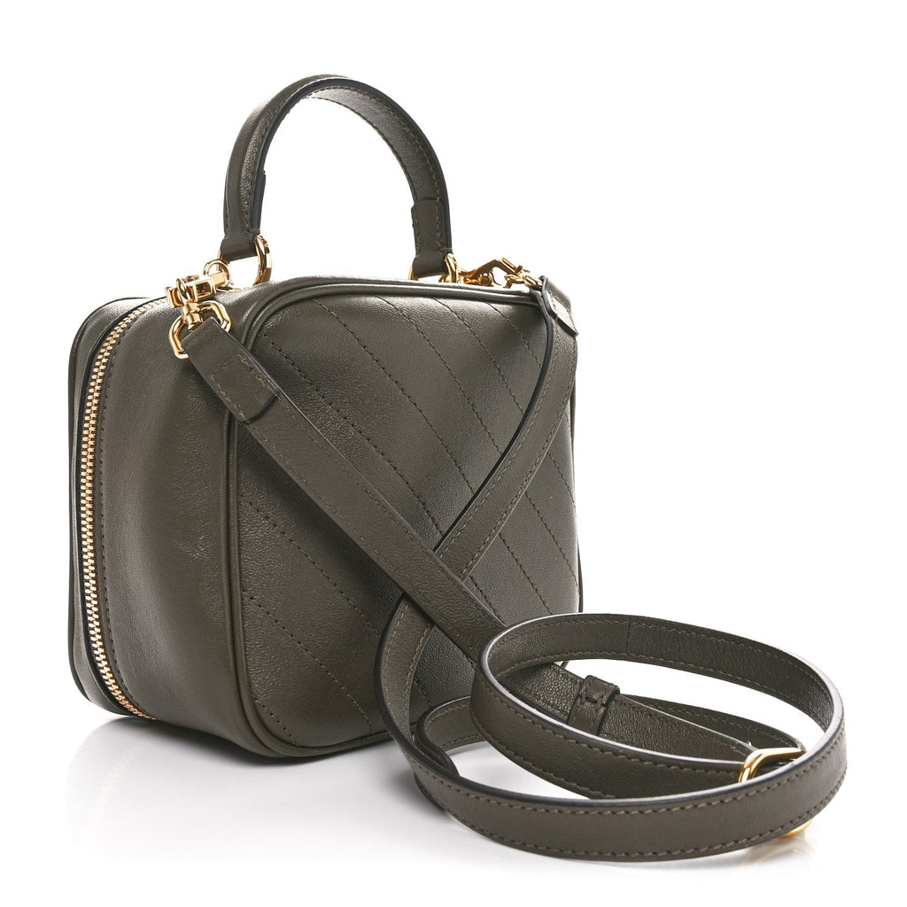 Sakai Be Green Calfskin Diagonal Stitched Blondie Top Handle Bag Craclet Brown
