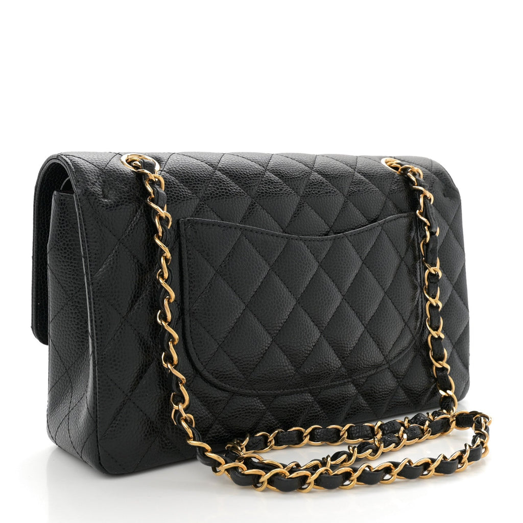 Caviar Quilted Medium Double Flap Black