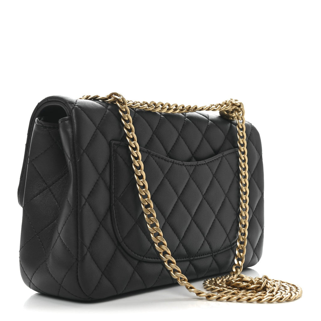 Lambskin Quilted Small Sweet Camellia Flap Navy